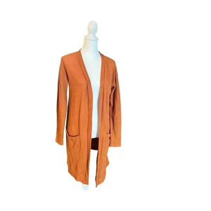 Tickled teal the Aubrey cardigan orange waffle texture, side length size large